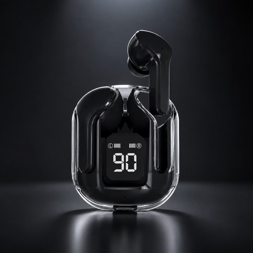 Air 31 wireless earbuds features collage - gaming, ENC, LED display, packaging