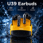 U39 earbuds features - 28H playtime, IPX5 waterproof, deep bass