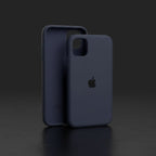 iPhone 12 midnight blue Apple silicone case front and back 3D render on dark background