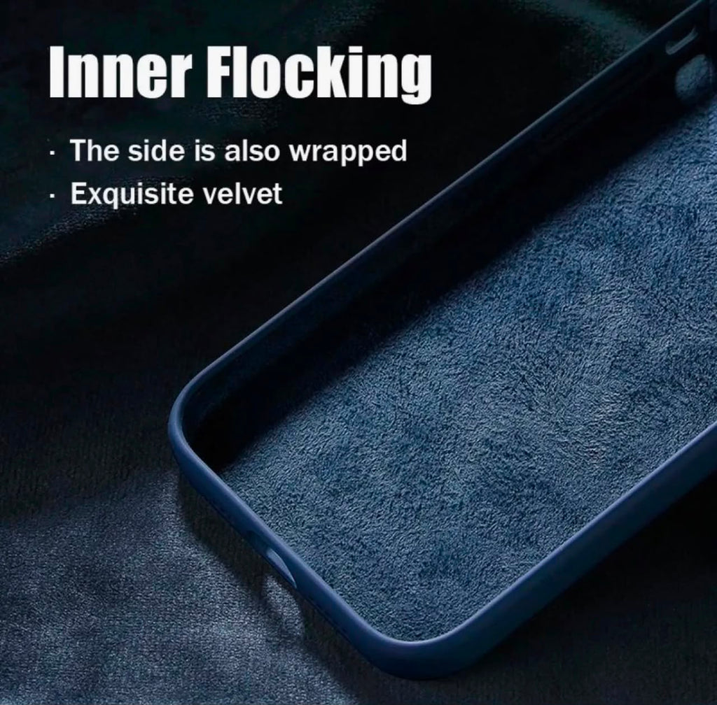 iPhone 15 navy blue silicone case inner flocking detail - exquisite velvet lining with sides wrapped