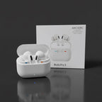 Buds Pro 3 wireless earbuds open charging case with retail box on dark reflective surface